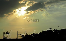 日落,晚上,云