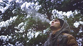 男子,家伙,雪