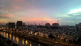 日落,城市,天空