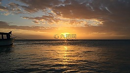 日落,水,黃昏