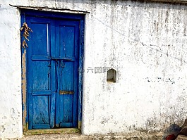门,蓝色,木材