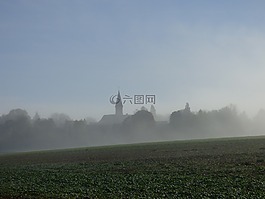 霧,景觀,秋天
