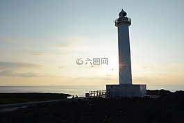 燈塔,日落,海