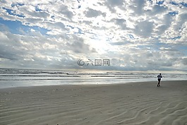 海灘,人,慢跑