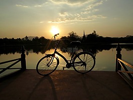 自行車,日落,景觀