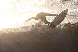 沖浪,沖浪板,日落
