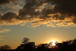 日落,天空,云
