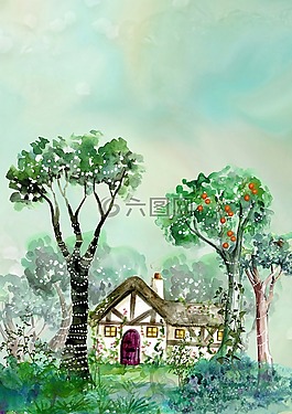 背景,水彩,房子