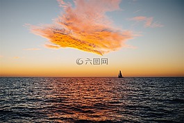 帆船,日落,黃昏