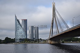橋,摩天樓,城市