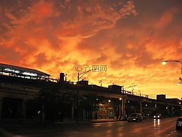 芝加哥,橙色,日落