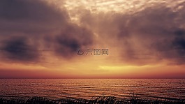 日落,海,云
