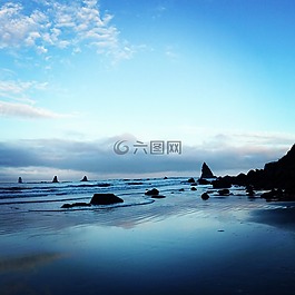 反思,水,日出