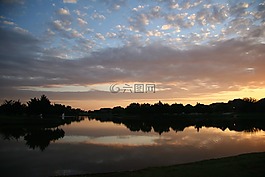 日落,天空,反思