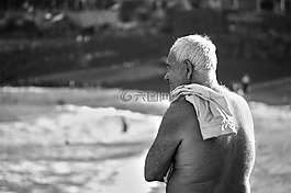 老,男子,海灘