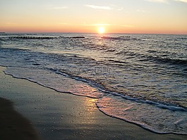 海滩,西,太阳