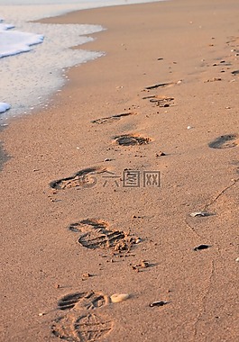 海灘,腳印,沙