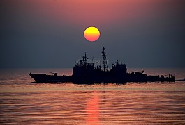 日落,船舶,水