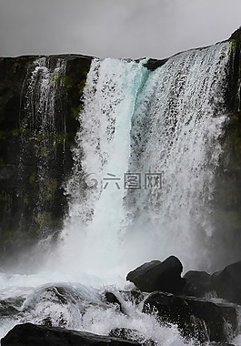 大瀑布,冰島,藍(lán)色