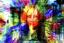 女子,面對,天際線
