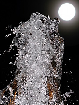 噴泉,水,月亮