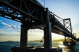 橋,日落,海