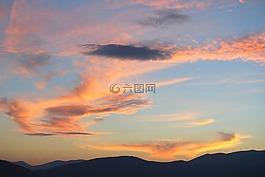 日落,景觀,云