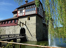 城堡,庭院的城堡,吊橋