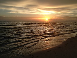 日落,海灘,海