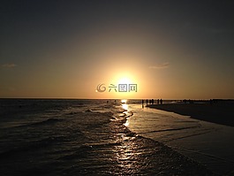 日落,太陽(yáng),海灘