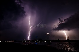 閃電,夜,風暴