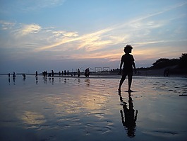 日落,日出,海灘