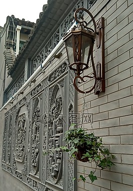 古建筑,壁燈,磚墻