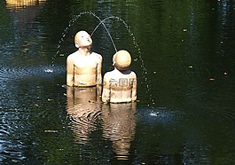 水,池塘,雕塑