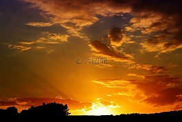 日落,天空,云