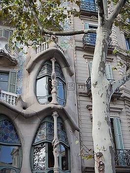 batlló建筑的房子,彩绘玻璃窗口,巴塞罗那