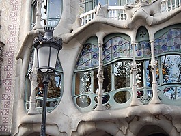 batlló建筑的房子,彩绘玻璃窗口,巴塞罗那