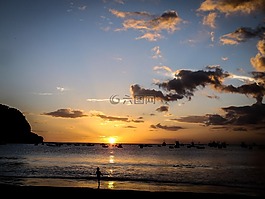 日落,海灘,海
