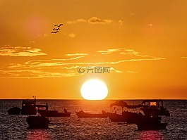 海灘,海,船