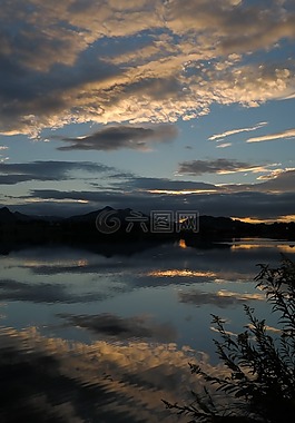 湖,反思,山全景圖
