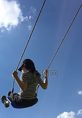 擺動,孩子,天空