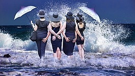 海,手,女子