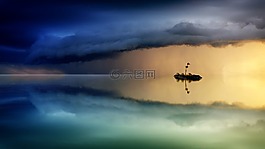 日落,水域,天空