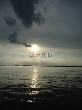 日落,湖,水