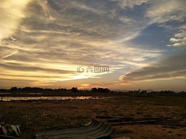 日落,景觀,天空