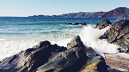 海灘,巖,波