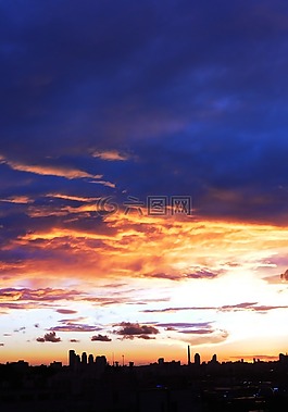 日落,太陽能,云
