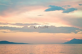 地平線,日落,海