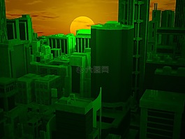 城市,日落,天際線