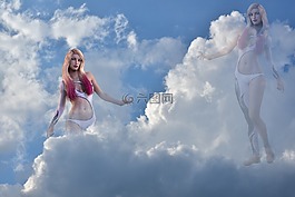女子,云,天空